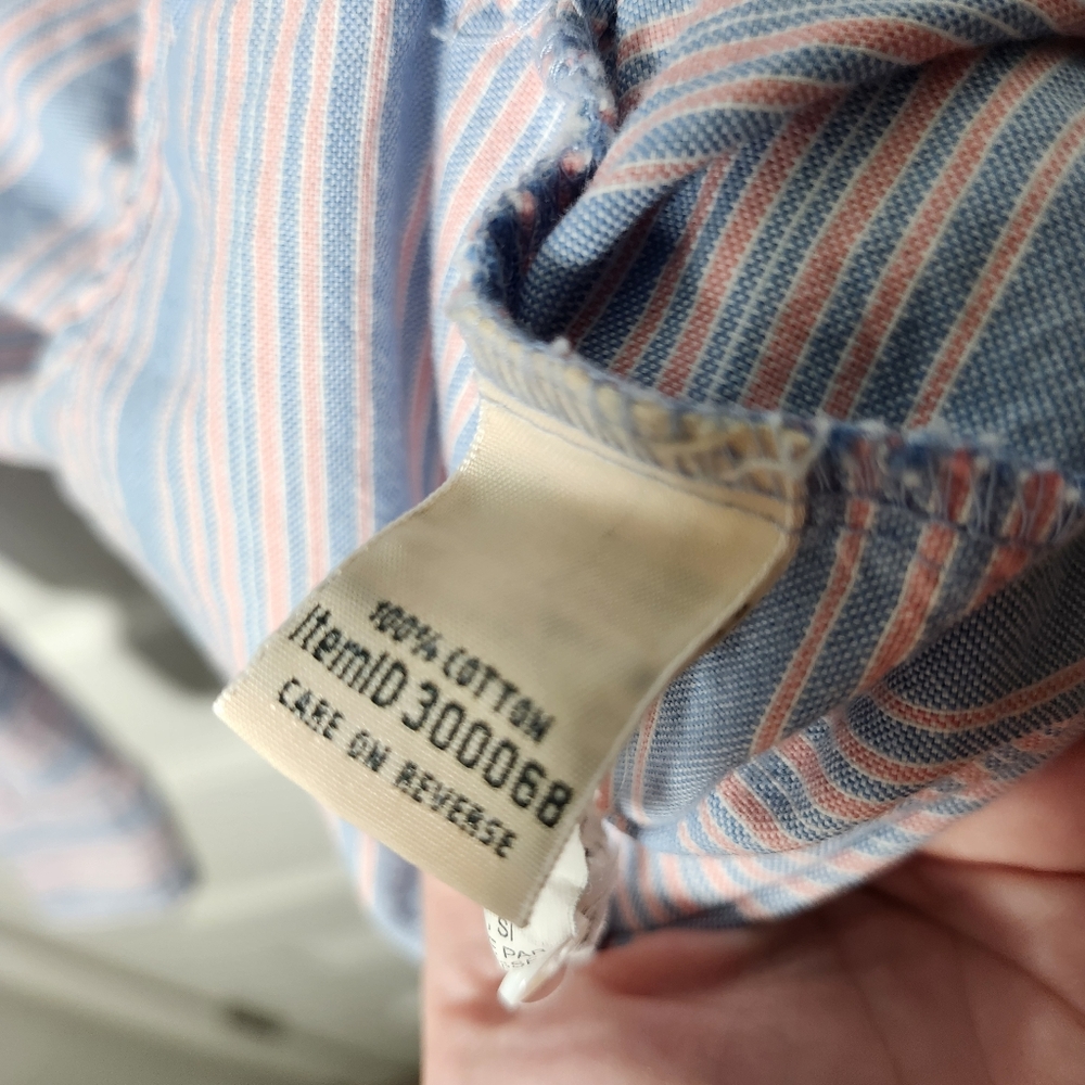 LL BEAN Blouse Top Womens XL Popover Roll Tab Long Sleeve Striped Blue - Picture 5 of 7